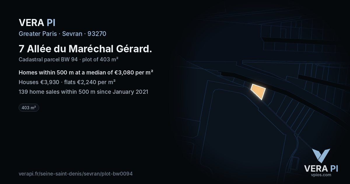 7 Allée du Maréchal Gérard, Sevran at night – the plot lit, the parcels around coloured by the prices near them