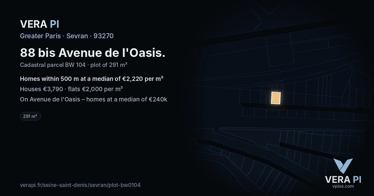 88 bis Avenue de l'Oasis, Sevran at night – the plot lit, the parcels around coloured by the prices near them