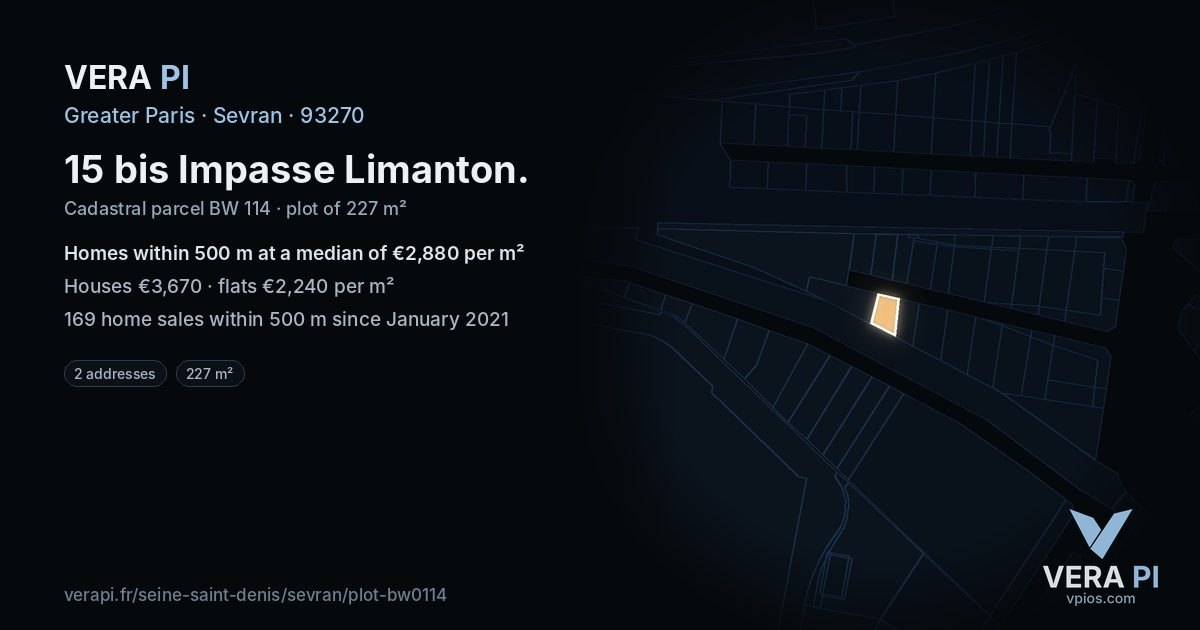 15 bis Impasse Limanton, Sevran at night – the plot lit, the parcels around coloured by the prices near them