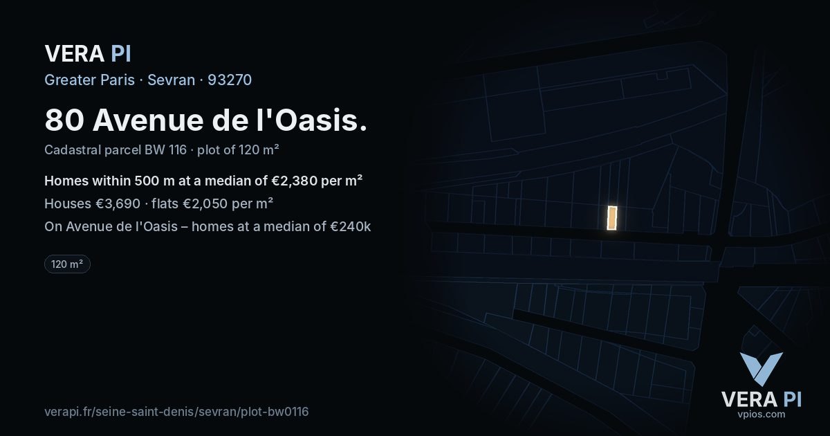 80 Avenue de l'Oasis, Sevran at night – the plot lit, the parcels around coloured by the prices near them