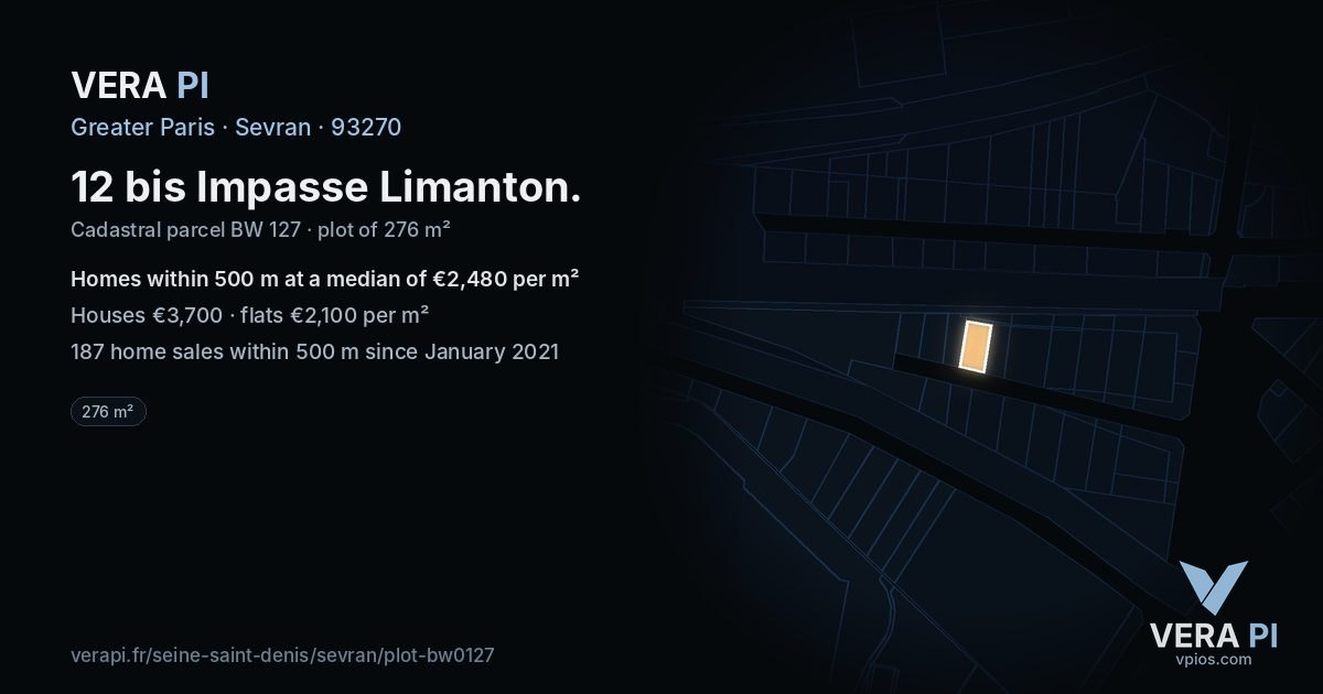 12 bis Impasse Limanton, Sevran at night – the plot lit, the parcels around coloured by the prices near them