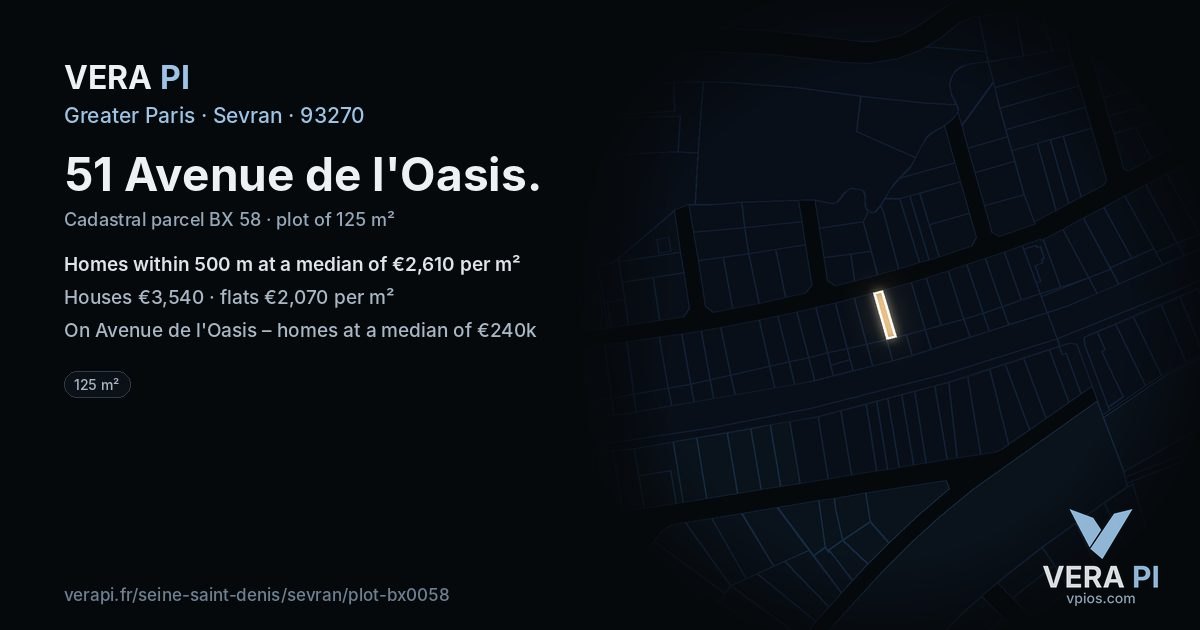 51 Avenue de l'Oasis, Sevran at night – the plot lit, the parcels around coloured by the prices near them