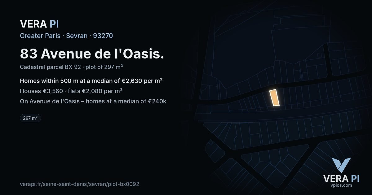 83 Avenue de l'Oasis, Sevran at night – the plot lit, the parcels around coloured by the prices near them