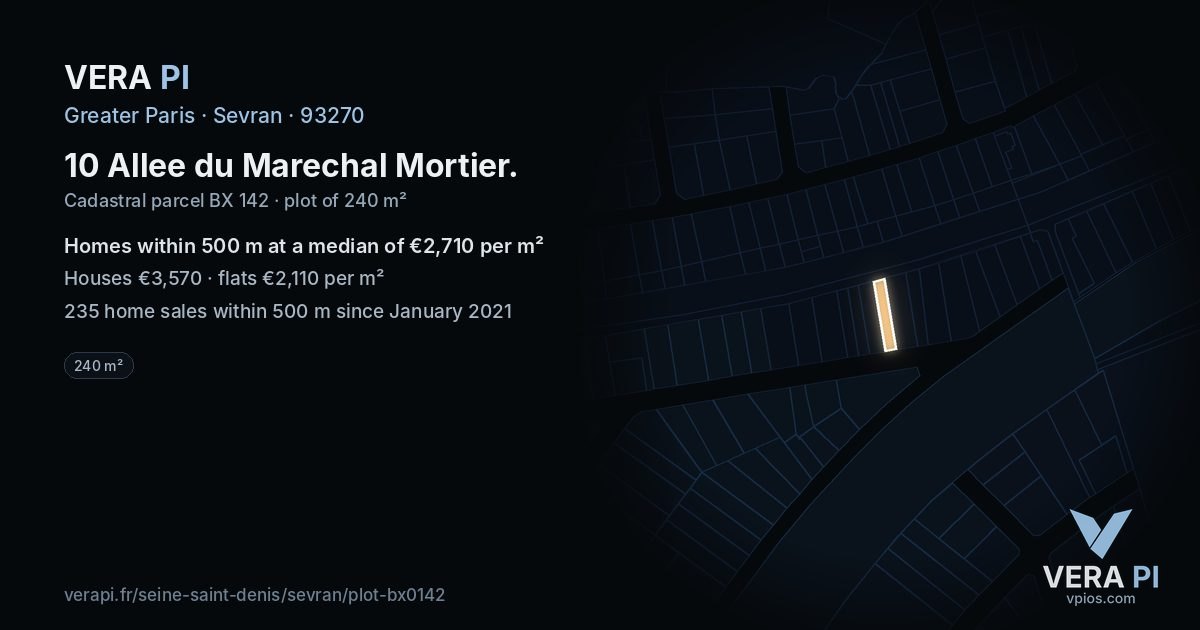 10 Allee du Marechal Mortier, Sevran at night – the plot lit, the parcels around coloured by the prices near them