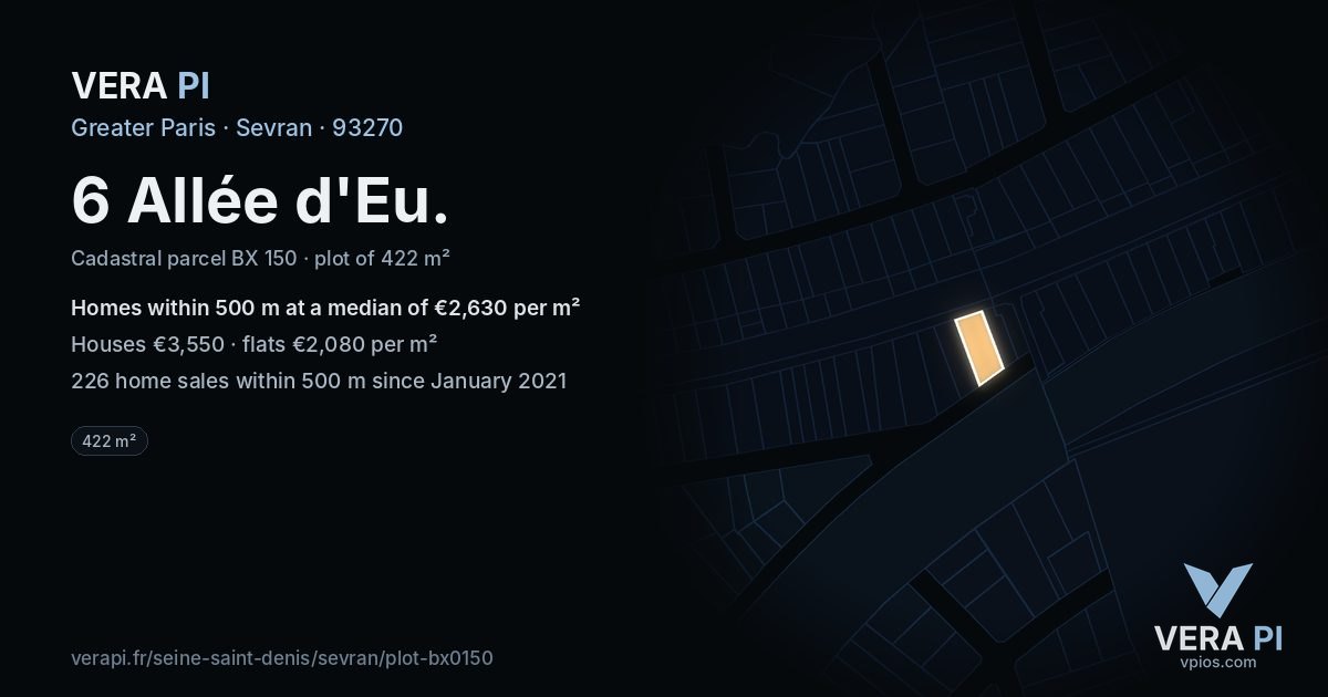 6 Allée d'Eu, Sevran at night – the plot lit, the parcels around coloured by the prices near them