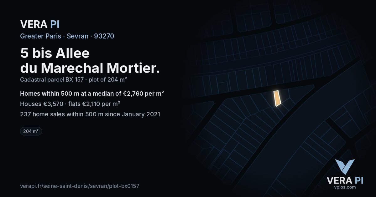 5 bis Allee du Marechal Mortier, Sevran at night – the plot lit, the parcels around coloured by the prices near them