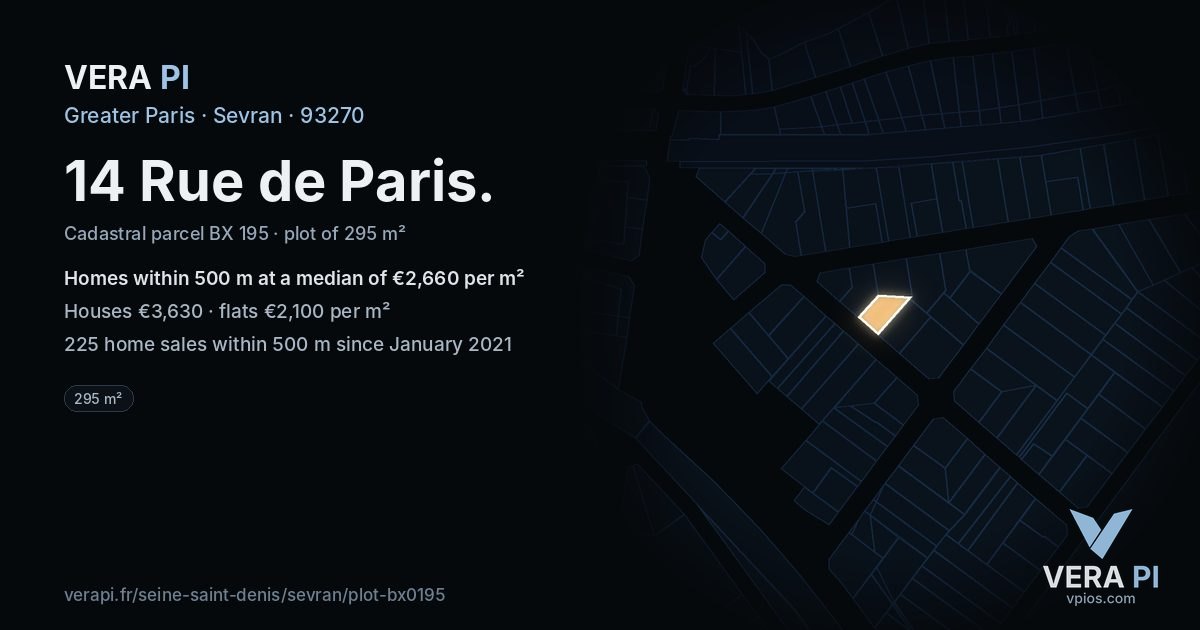 14 Rue de Paris, Sevran at night – the plot lit, the parcels around coloured by the prices near them