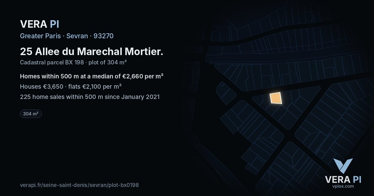 25 Allee du Marechal Mortier, Sevran at night – the plot lit, the parcels around coloured by the prices near them