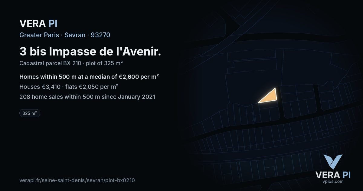3 bis Impasse de l'Avenir, Sevran at night – the plot lit, the parcels around coloured by the prices near them