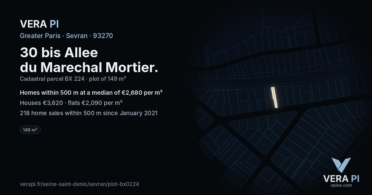 30 bis Allee du Marechal Mortier, Sevran at night – the plot lit, the parcels around coloured by the prices near them