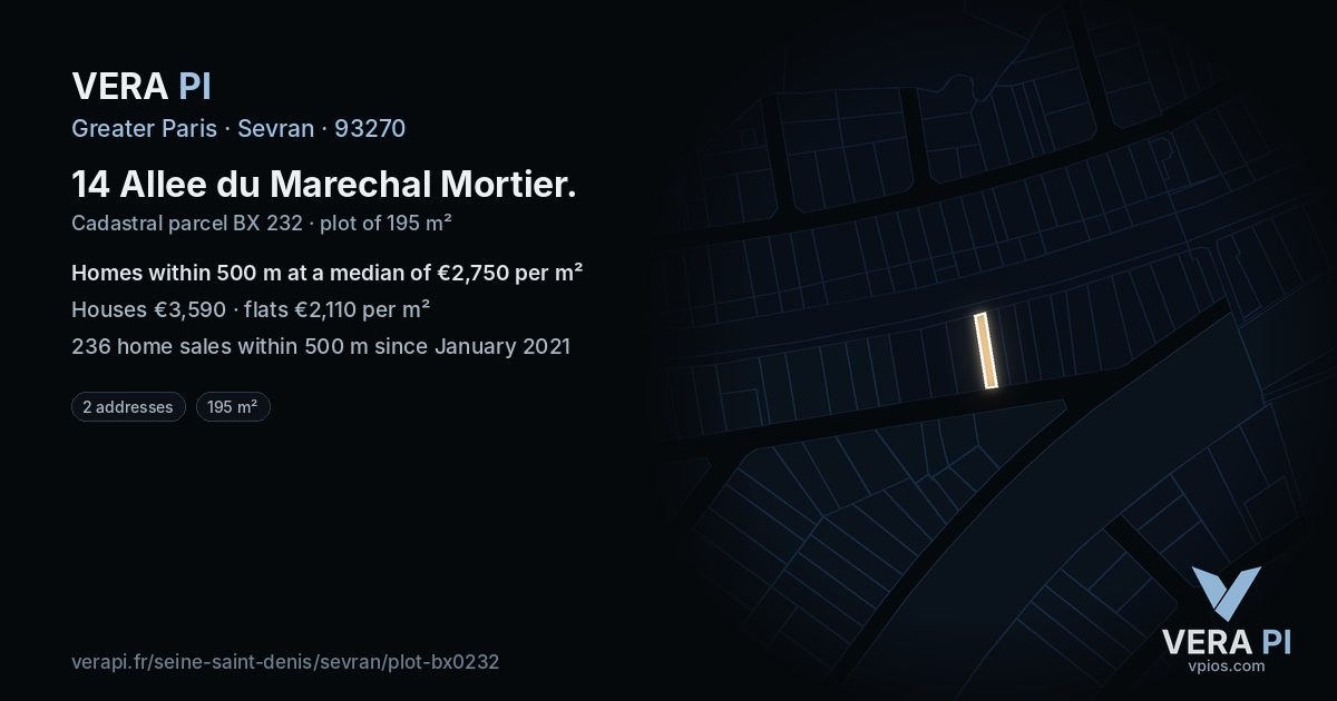 14 Allee du Marechal Mortier, Sevran at night – the plot lit, the parcels around coloured by the prices near them