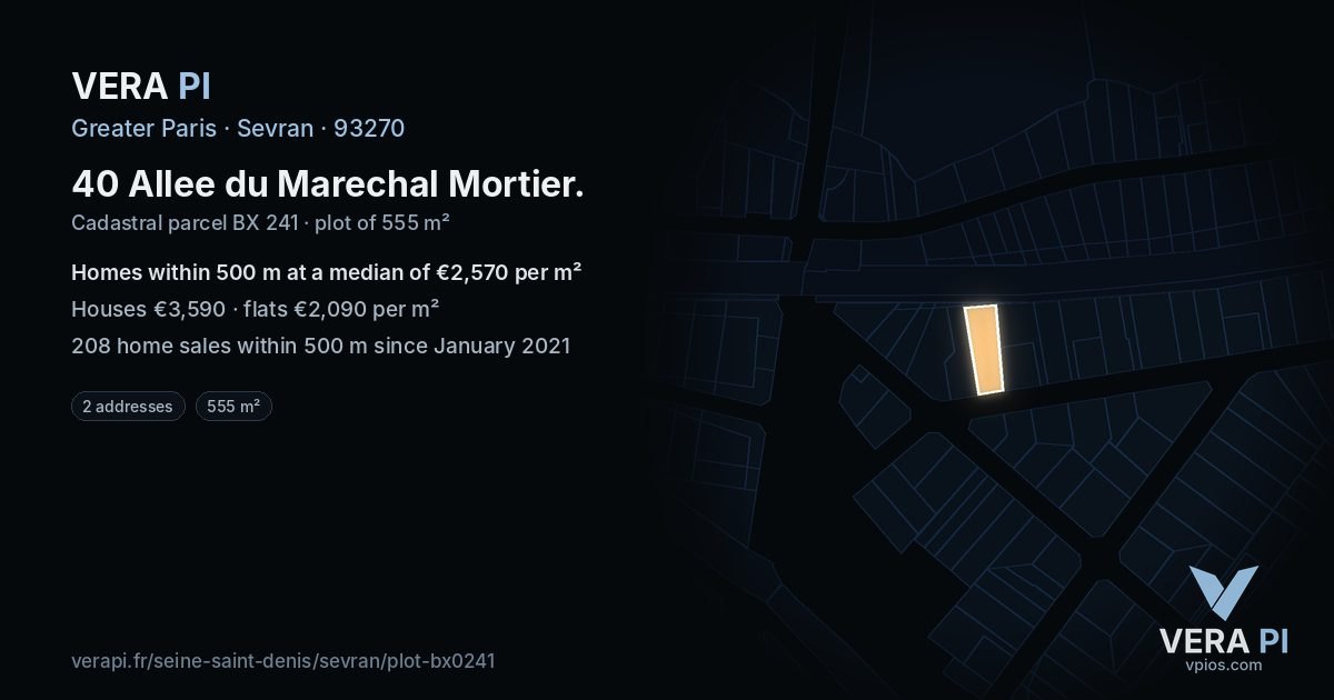40 Allee du Marechal Mortier, Sevran at night – the plot lit, the parcels around coloured by the prices near them