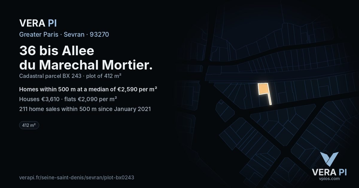 36 bis Allee du Marechal Mortier, Sevran at night – the plot lit, the parcels around coloured by the prices near them