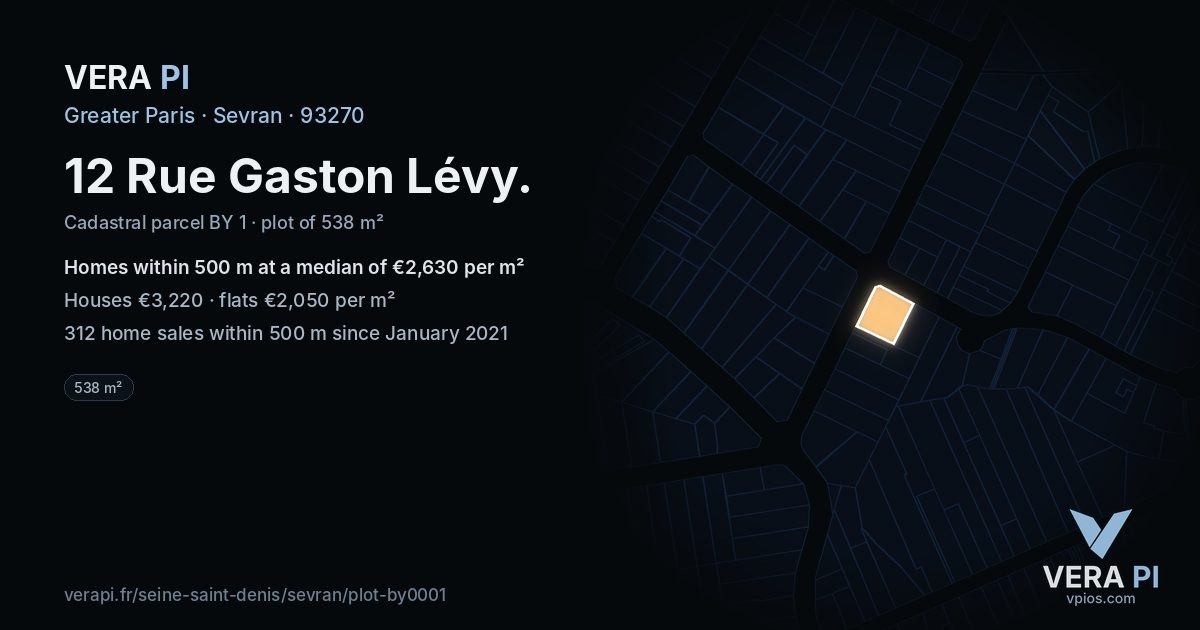 12 Rue Gaston Lévy, Sevran at night – the plot lit, the parcels around coloured by the prices near them