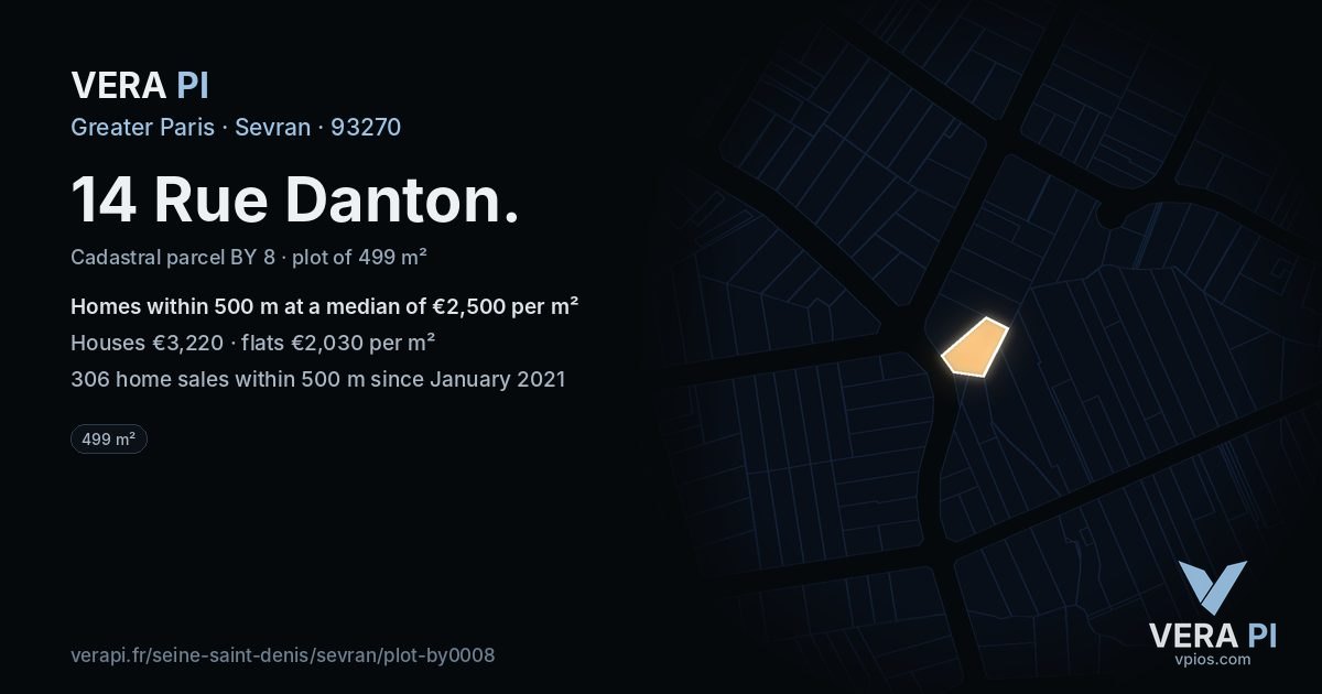 14 Rue Danton, Sevran at night – the plot lit, the parcels around coloured by the prices near them