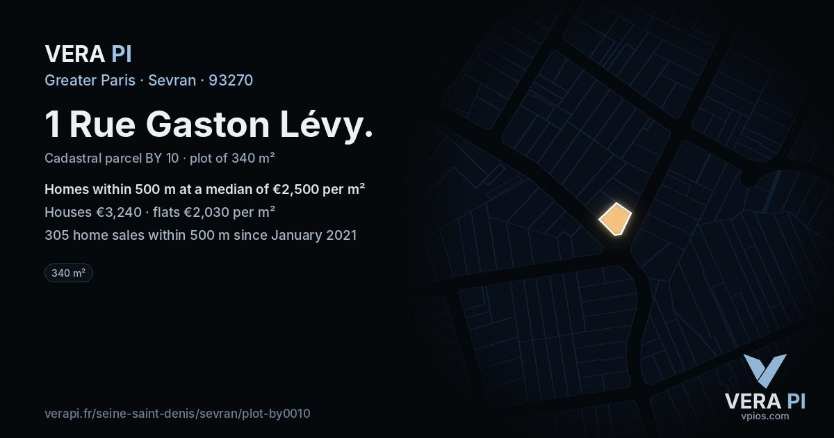 1 Rue Gaston Lévy, Sevran at night – the plot lit, the parcels around coloured by the prices near them