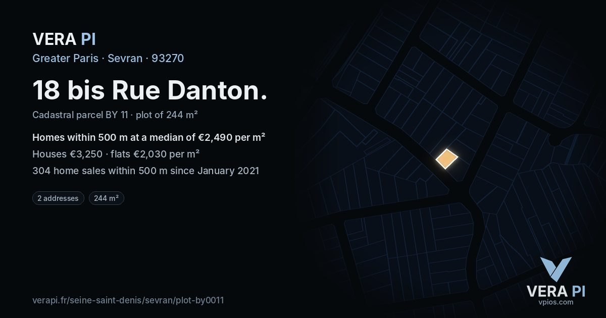 18 bis Rue Danton, Sevran at night – the plot lit, the parcels around coloured by the prices near them