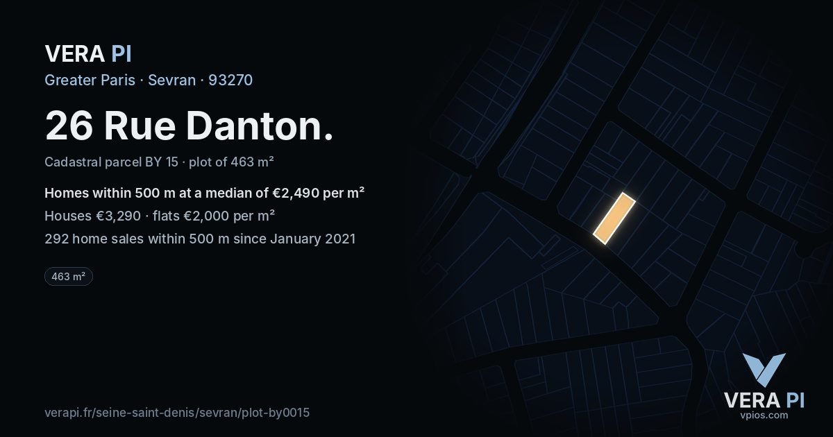 26 Rue Danton, Sevran at night – the plot lit, the parcels around coloured by the prices near them