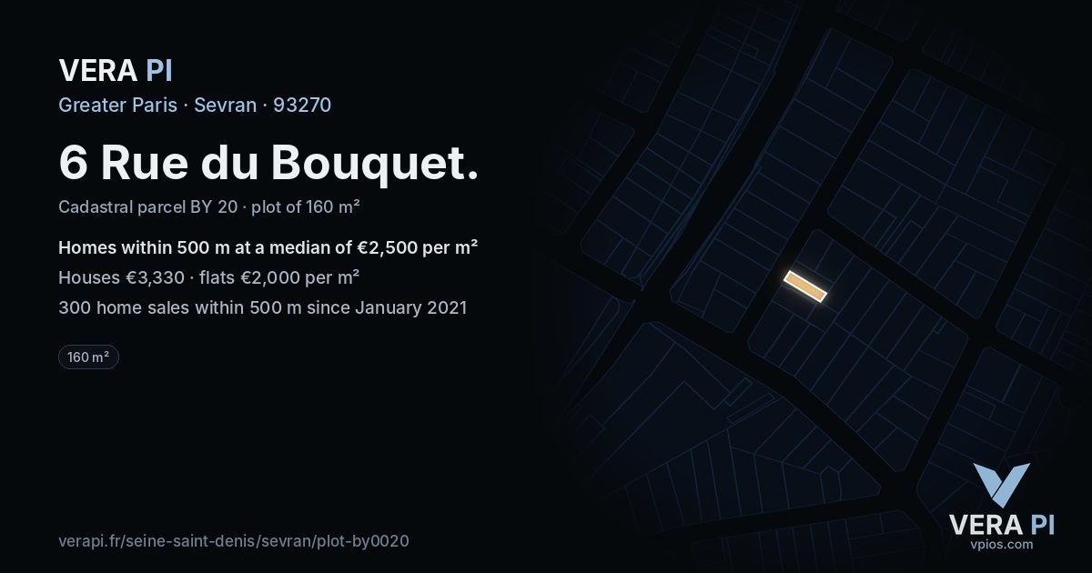 6 Rue du Bouquet, Sevran at night – the plot lit, the parcels around coloured by the prices near them