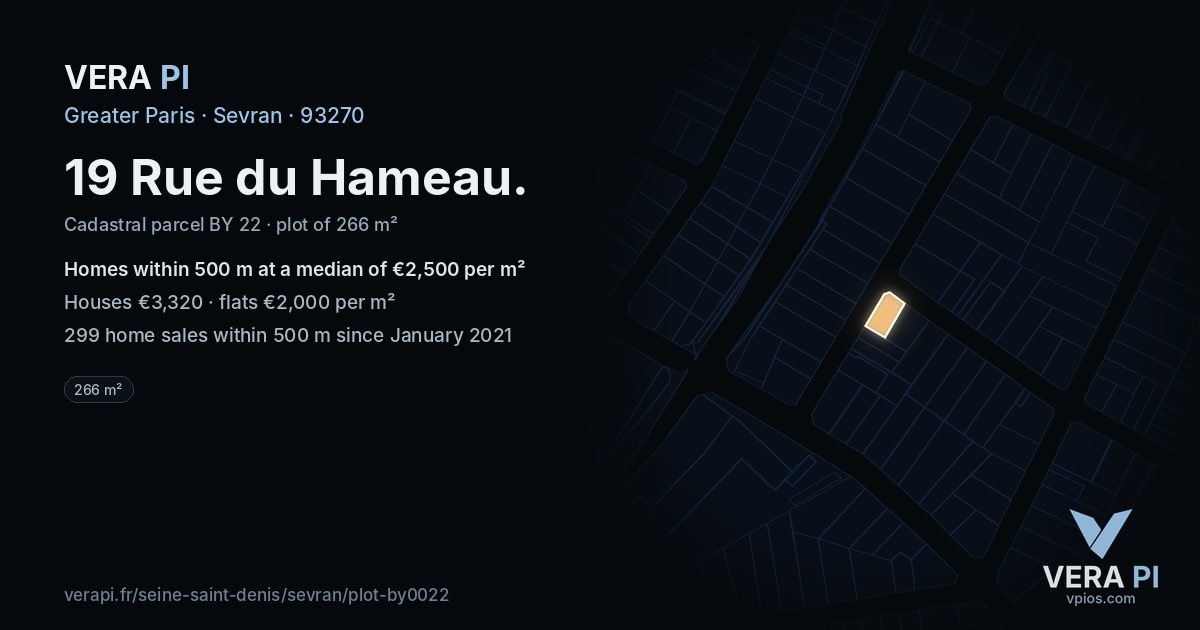 19 Rue du Hameau, Sevran at night – the plot lit, the parcels around coloured by the prices near them
