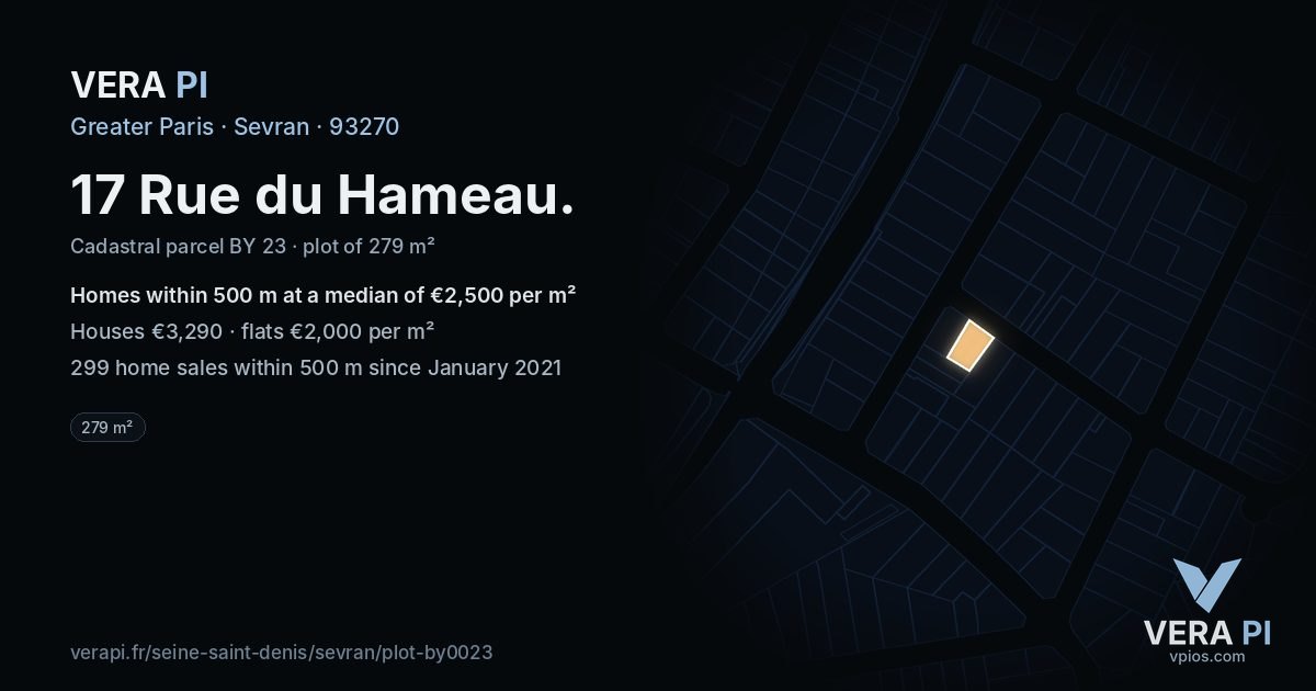 17 Rue du Hameau, Sevran at night – the plot lit, the parcels around coloured by the prices near them