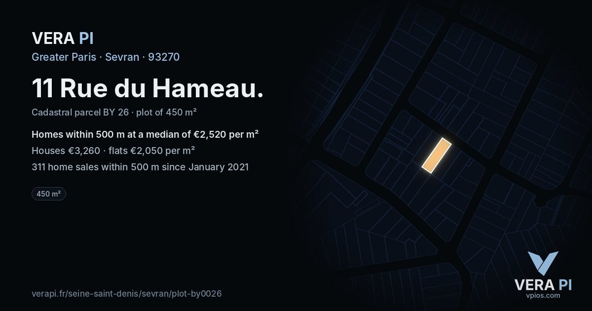 11 Rue du Hameau, Sevran at night – the plot lit, the parcels around coloured by the prices near them