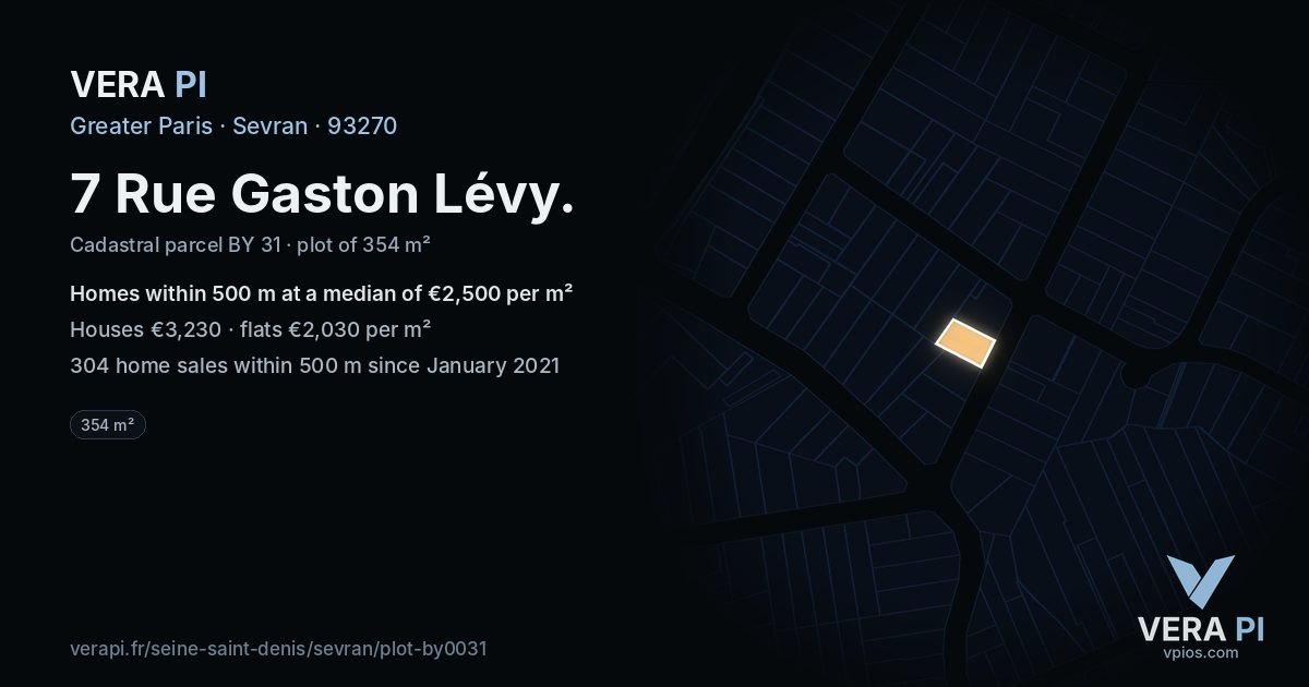 7 Rue Gaston Lévy, Sevran at night – the plot lit, the parcels around coloured by the prices near them