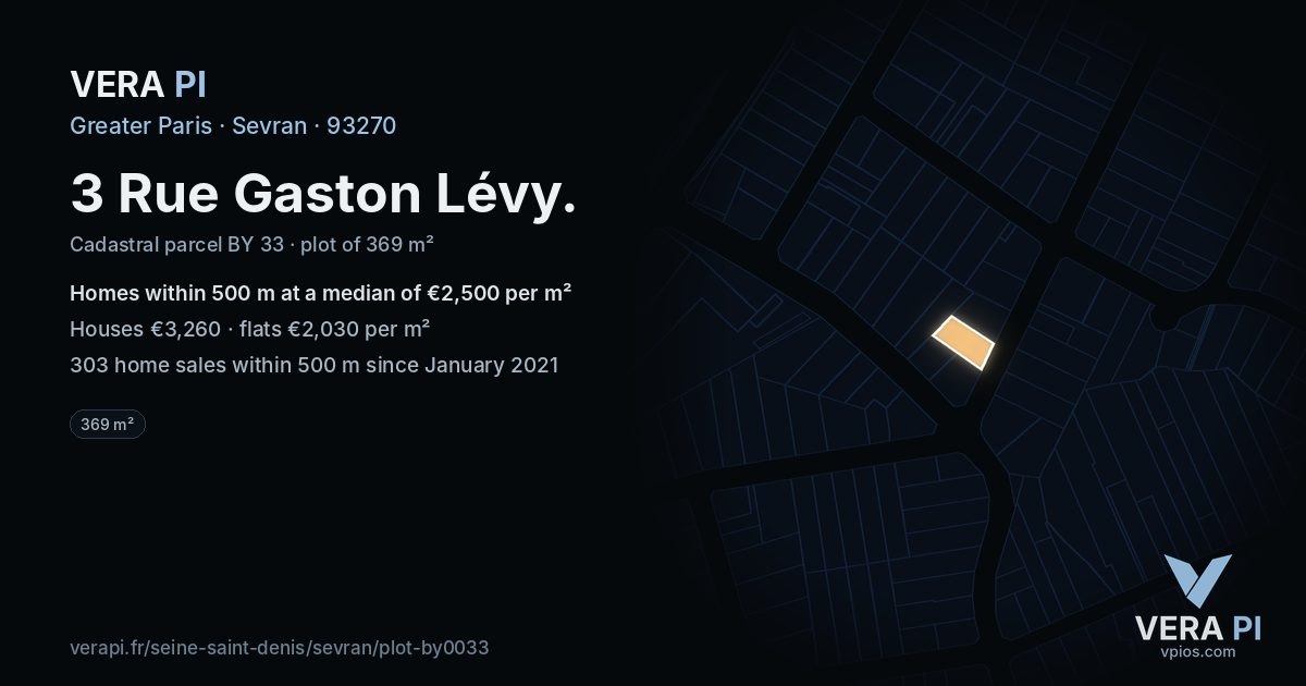 3 Rue Gaston Lévy, Sevran at night – the plot lit, the parcels around coloured by the prices near them