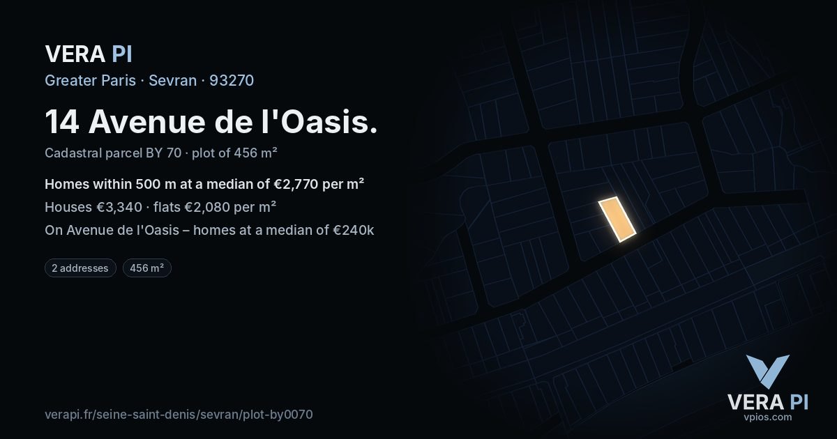 14 Avenue de l'Oasis, Sevran at night – the plot lit, the parcels around coloured by the prices near them