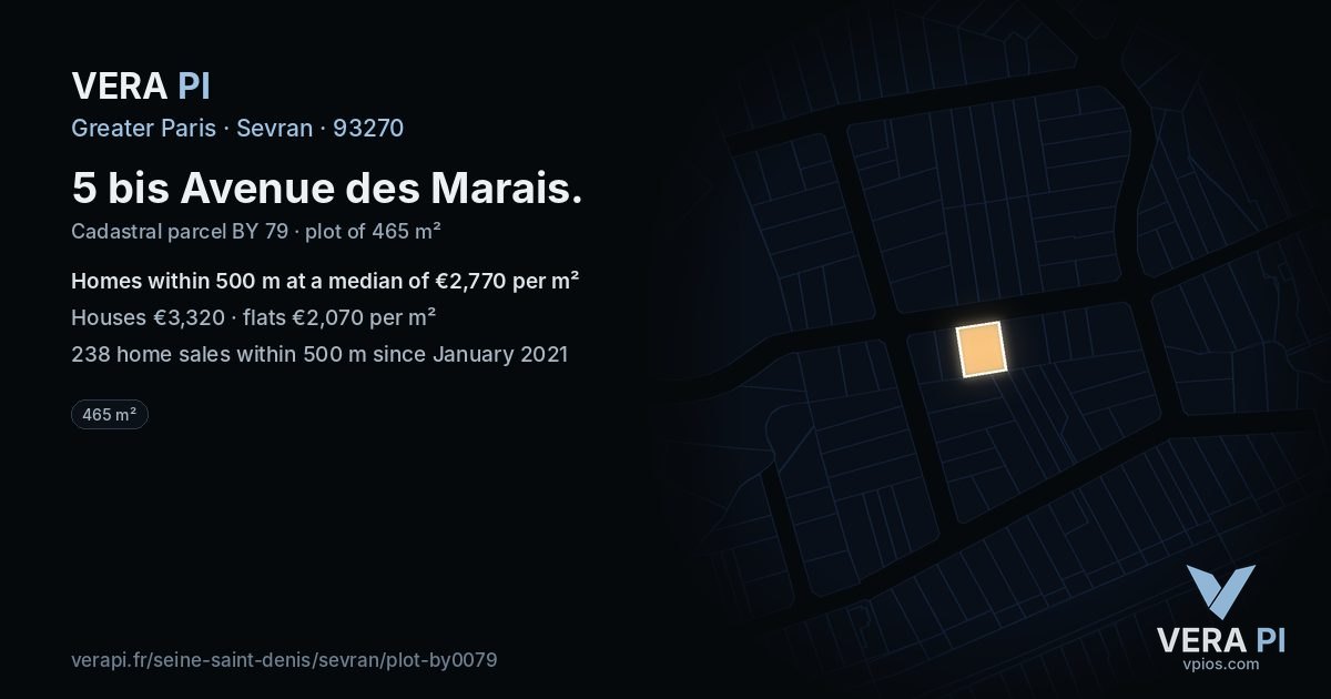 5 bis Avenue des Marais, Sevran at night – the plot lit, the parcels around coloured by the prices near them