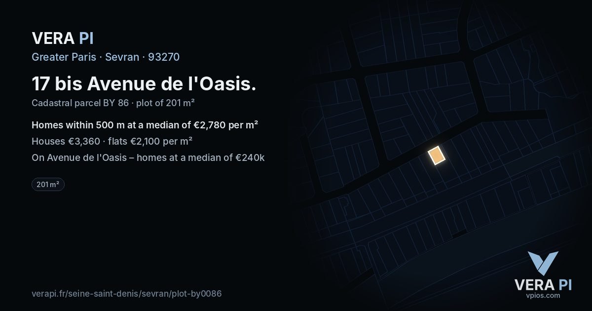 17 bis Avenue de l'Oasis, Sevran at night – the plot lit, the parcels around coloured by the prices near them