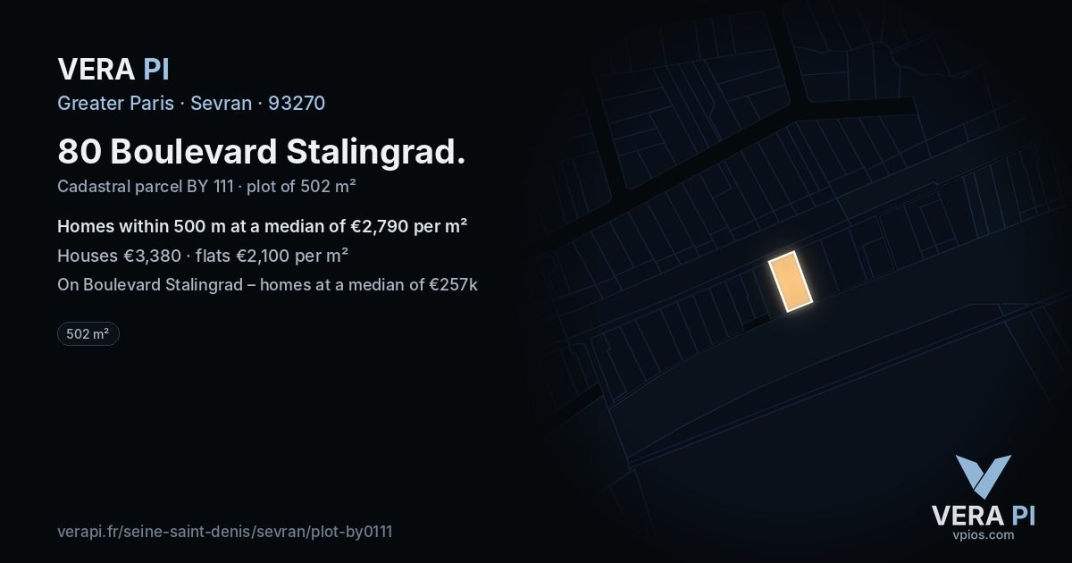 80 Boulevard Stalingrad, Sevran at night – the plot lit, the parcels around coloured by the prices near them