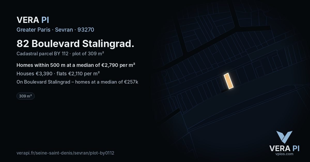 82 Boulevard Stalingrad, Sevran at night – the plot lit, the parcels around coloured by the prices near them