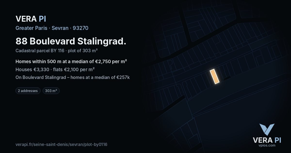 88 Boulevard Stalingrad, Sevran at night – the plot lit, the parcels around coloured by the prices near them