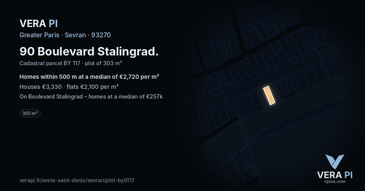 90 Boulevard Stalingrad, Sevran at night – the plot lit, the parcels around coloured by the prices near them