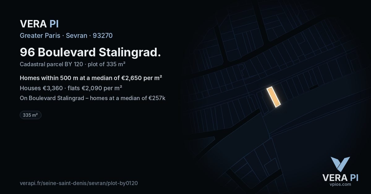 96 Boulevard Stalingrad, Sevran at night – the plot lit, the parcels around coloured by the prices near them