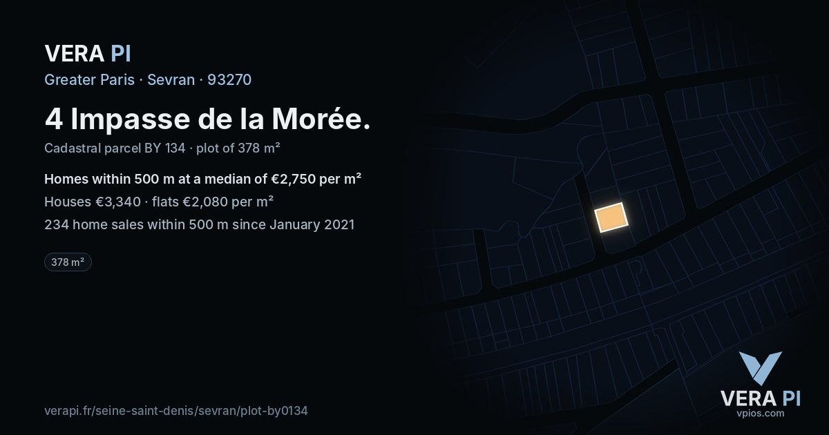 4 Impasse de la Morée, Sevran at night – the plot lit, the parcels around coloured by the prices near them
