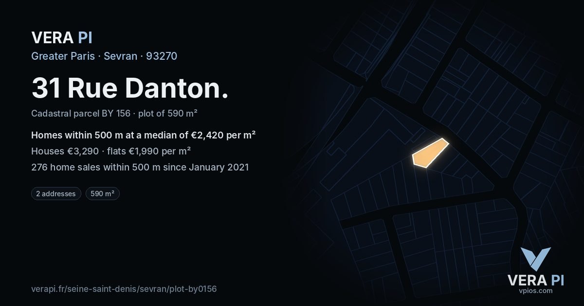 31 Rue Danton, Sevran at night – the plot lit, the parcels around coloured by the prices near them