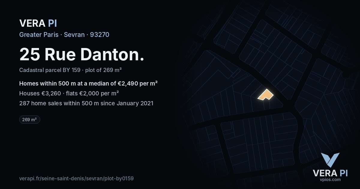 25 Rue Danton, Sevran at night – the plot lit, the parcels around coloured by the prices near them