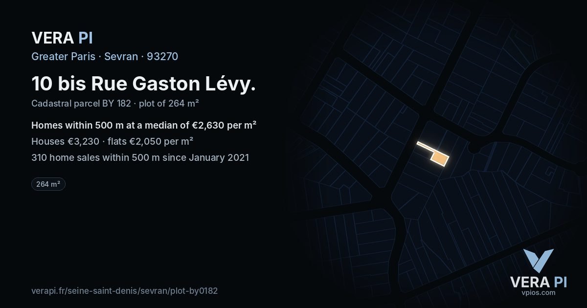 10 bis Rue Gaston Lévy, Sevran at night – the plot lit, the parcels around coloured by the prices near them