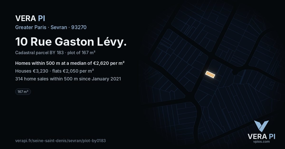 10 Rue Gaston Lévy, Sevran at night – the plot lit, the parcels around coloured by the prices near them