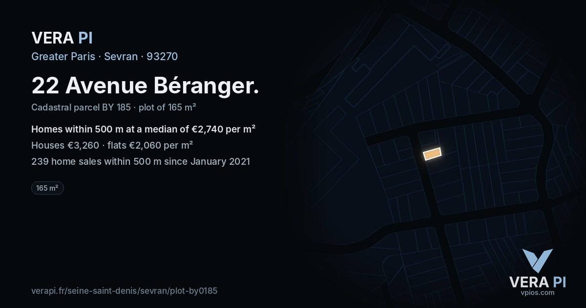 22 Avenue Béranger, Sevran at night – the plot lit, the parcels around coloured by the prices near them