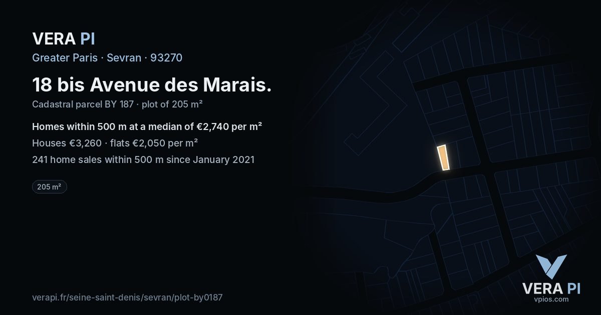 18 bis Avenue des Marais, Sevran at night – the plot lit, the parcels around coloured by the prices near them