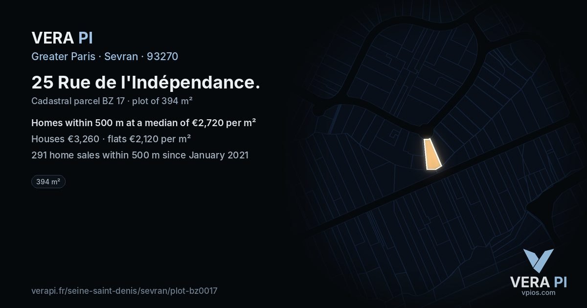 25 Rue de l'Indépendance, Sevran at night – the plot lit, the parcels around coloured by the prices near them