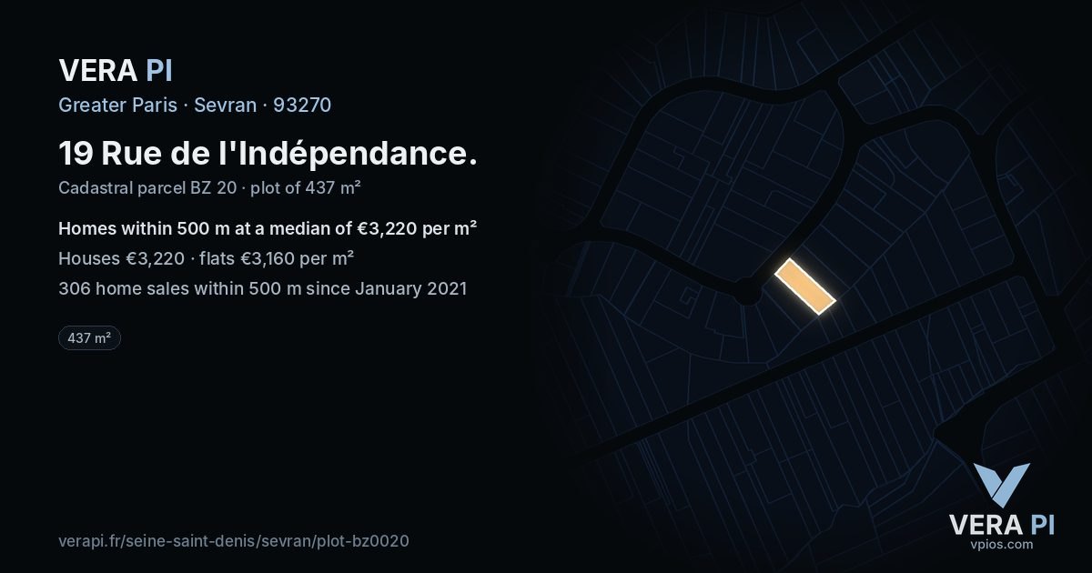 19 Rue de l'Indépendance, Sevran at night – the plot lit, the parcels around coloured by the prices near them
