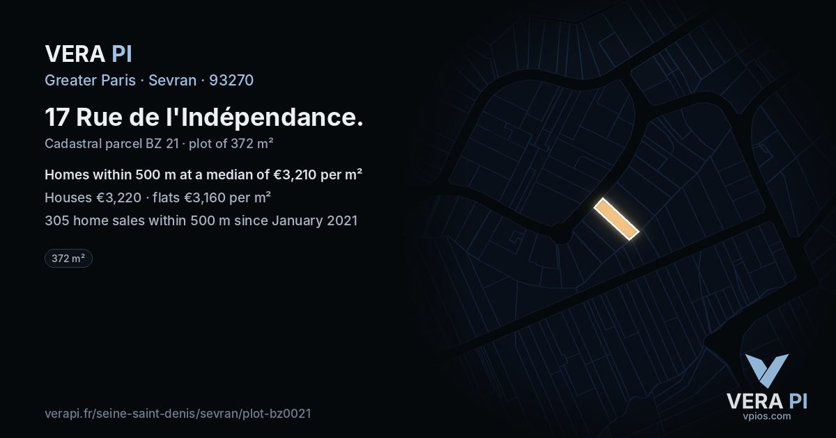 17 Rue de l'Indépendance, Sevran at night – the plot lit, the parcels around coloured by the prices near them