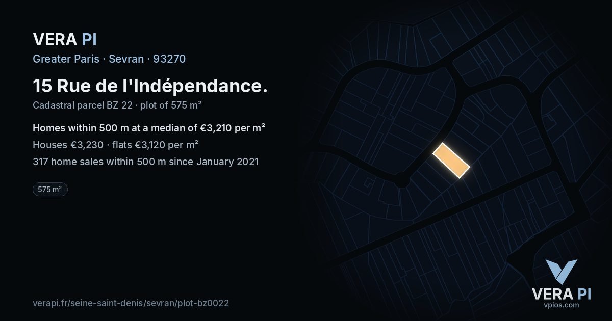 15 Rue de l'Indépendance, Sevran at night – the plot lit, the parcels around coloured by the prices near them