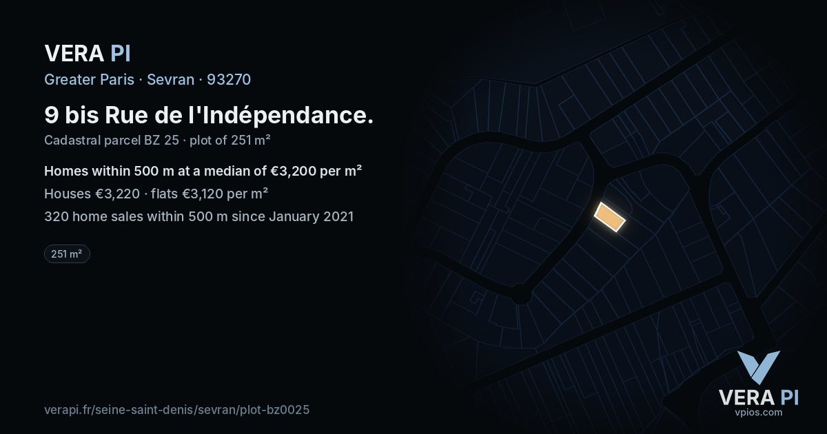 9 bis Rue de l'Indépendance, Sevran at night – the plot lit, the parcels around coloured by the prices near them