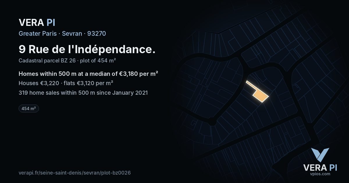9 Rue de l'Indépendance, Sevran at night – the plot lit, the parcels around coloured by the prices near them