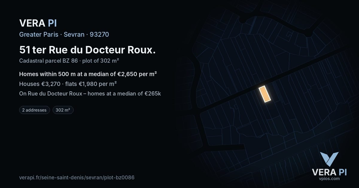 51 ter Rue du Docteur Roux, Sevran at night – the plot lit, the parcels around coloured by the prices near them
